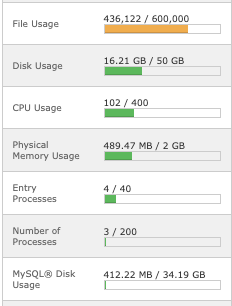 Image showing our cPanel server statistics